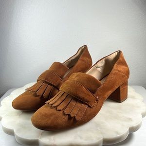 Mango Suede Heeled Loafers Sz 8.5